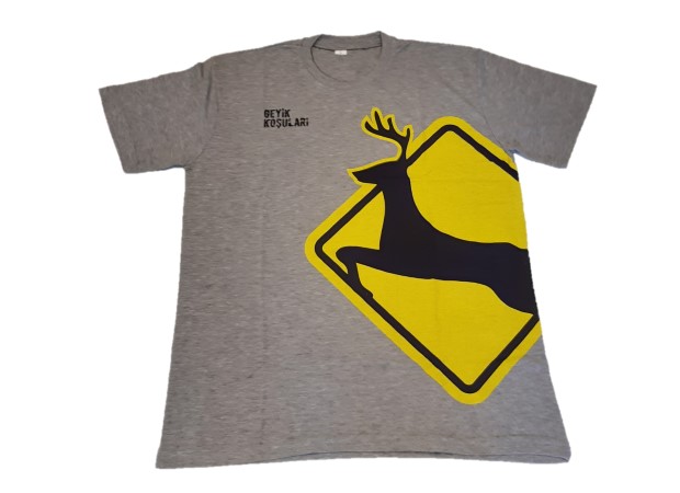 Geyik Koşuları Kısa Kollu Gri Erkek Pamuklu T-shirt